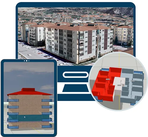 3D building model screens